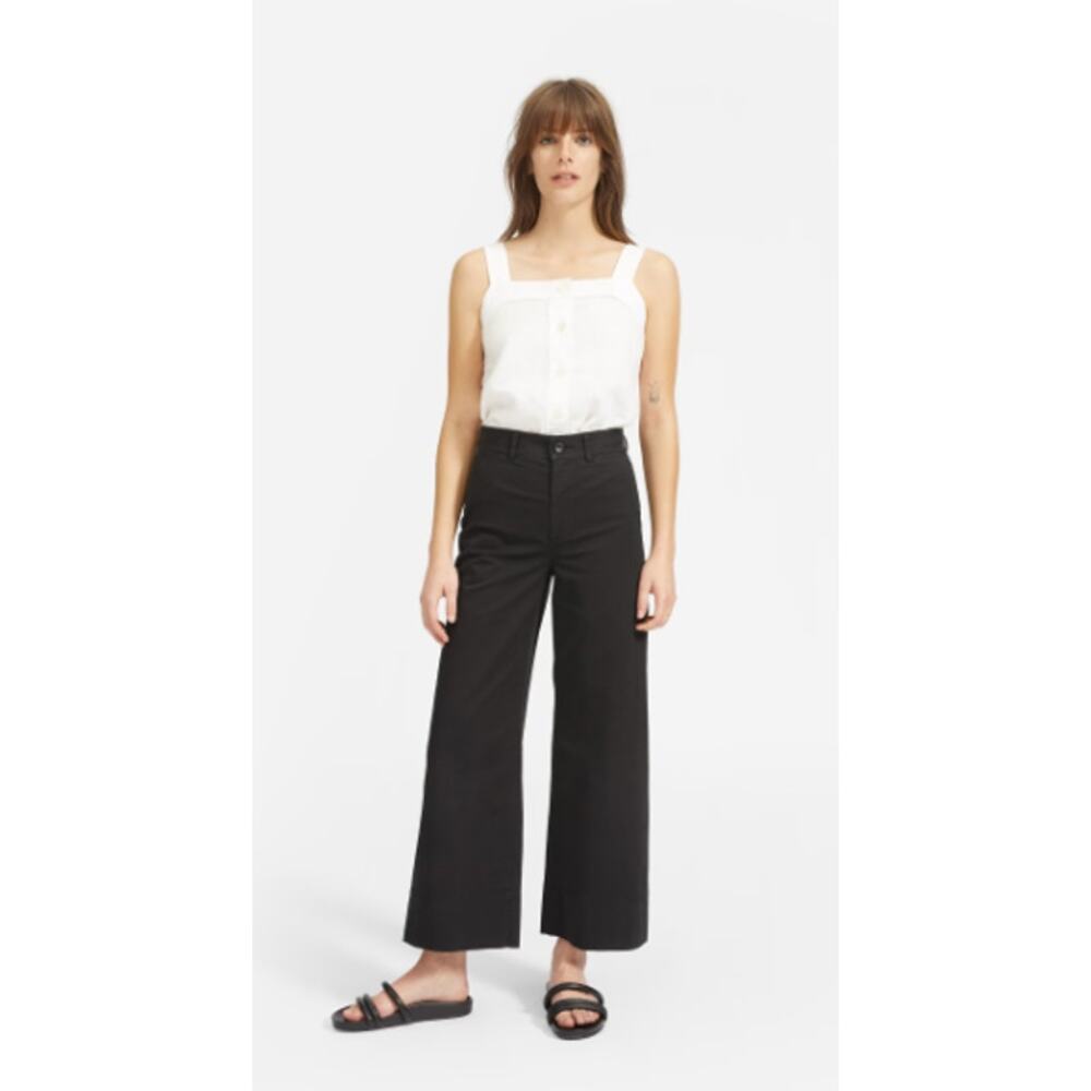 Everlane Women's Black The‎ Lightweight Wide-Leg Crop Chino Cotton Pants Size 8